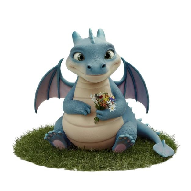 Un dragon bleu avec un fond blanc.