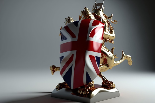 Un dragon et un bouclier avec le drapeau de la Grande-Bretagne dessus
