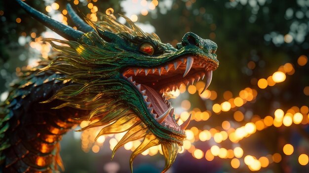 Dragon chinois en bois vert Symbole de 2024