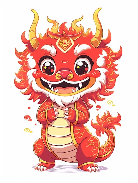 Dragon chinois de dessin animé avec un costume rouge et jaune ai génératif