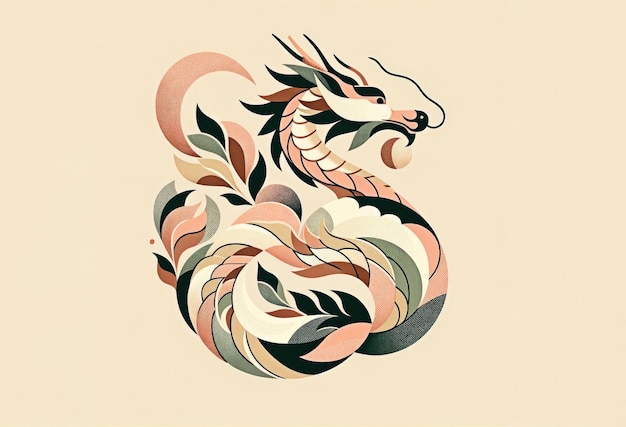 Photo dragon chinois avec un dessin triangulaire abstrait en couleurs pastel sur fond beige symbole de 2024