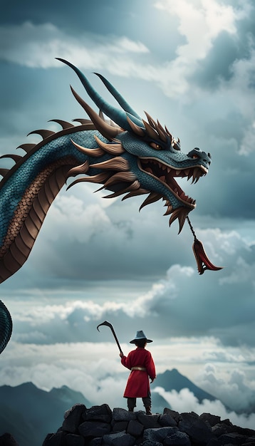 Photo dragon chinois et enfants