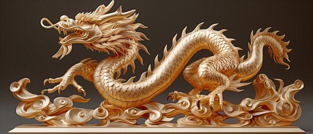 Le dragon chinois est énorme et doré.