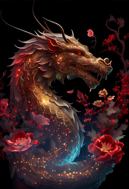 Un dragon chinois en or rouge Generative Ai