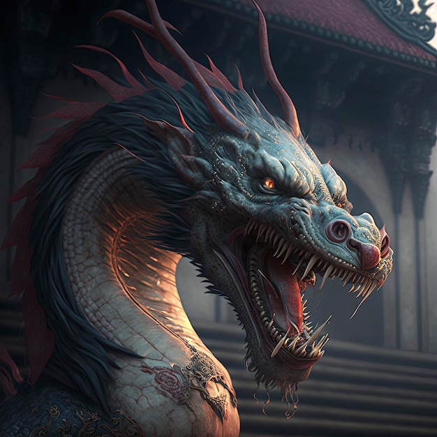 Dragon chinois sur le point d'attaquer les intrus
