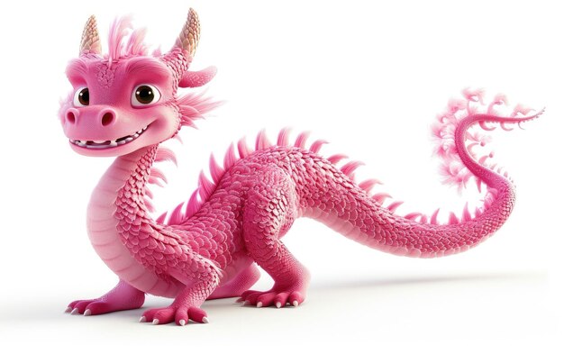 Un dragon chinois rose dépeint d'une manière mignonne et humanisée isolé sur un fond transparent