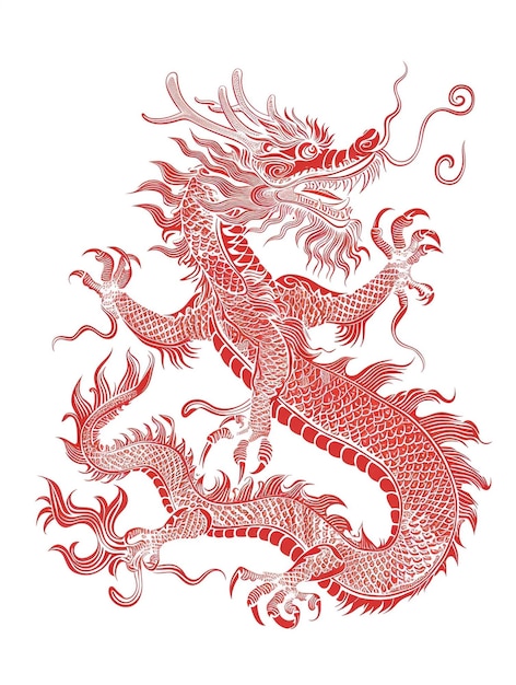 Photo un dragon chinois rouge avec un dragon rouge dessus