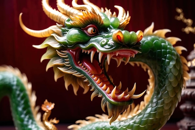 Photo un dragon chinois sculpté dans une pierre précieuse de jade.