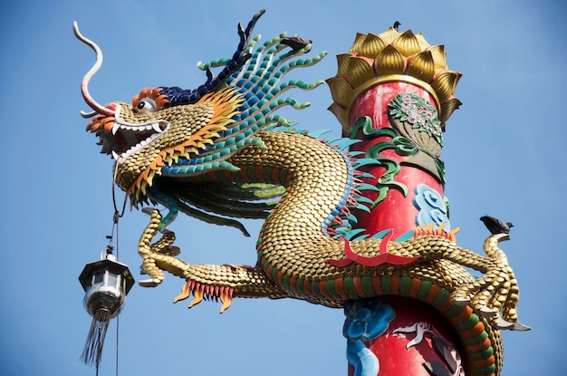 Dragon chinois Statue de Sakae Krang temple à Uthai Thani Thaïlande