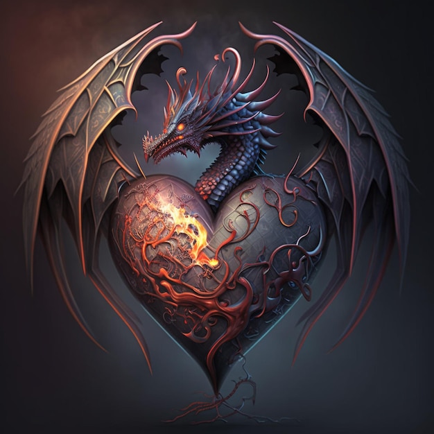 Un dragon avec un coeur dessus qui dit 'amour' dessus