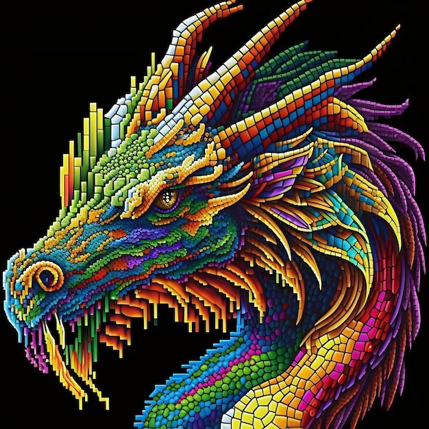 Un dragon coloré avec une grande gueule et une grande gueule.