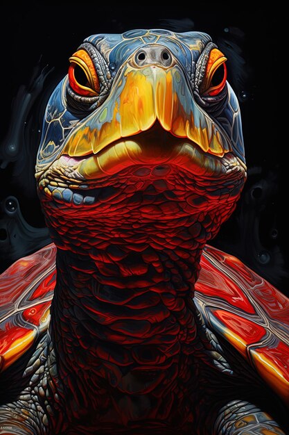 Photo un dragon coloré avec un visage rouge et jaune et des yeux orange