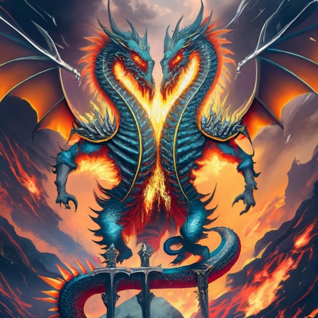 Le dragon de contes de fées en colère qui respire le feu
