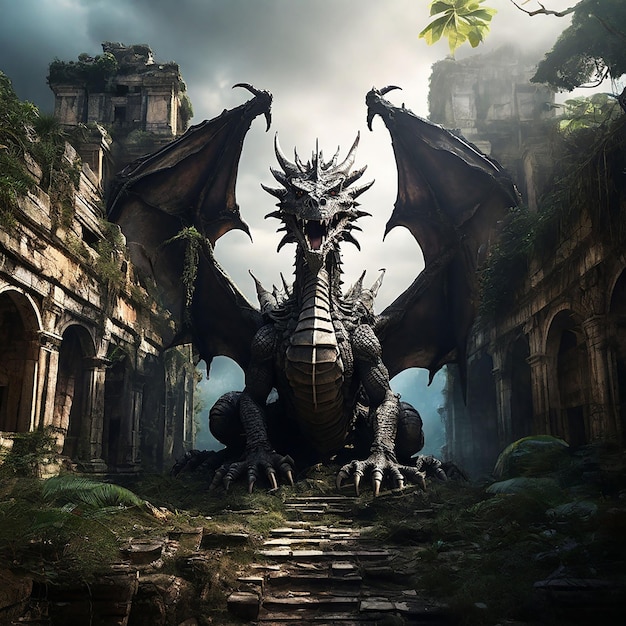 Photo le dragon dans le château de caerphilly