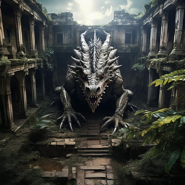 Photo le dragon dans le château de caerphilly