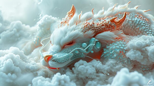 Dragon dans le ciel entouré de nuages l'année du dragon en Chine et en Asie de l'Est