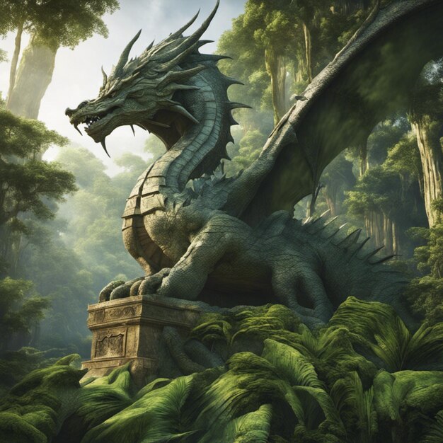 dragon dans la jungle 3d rendu et illustration de dragon fantastique