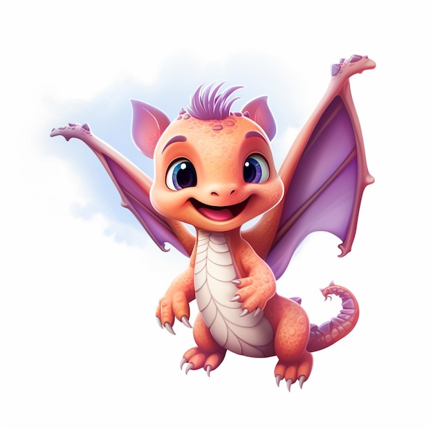 dragon de dessin animé avec des ailes violettes et un corps blanc ai générative