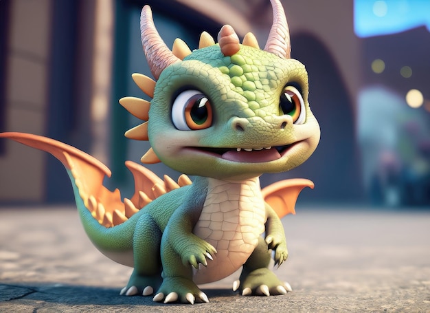 Le dragon du sourire mignon est un personnage 3D.