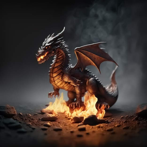 Dragon effrayant en feu