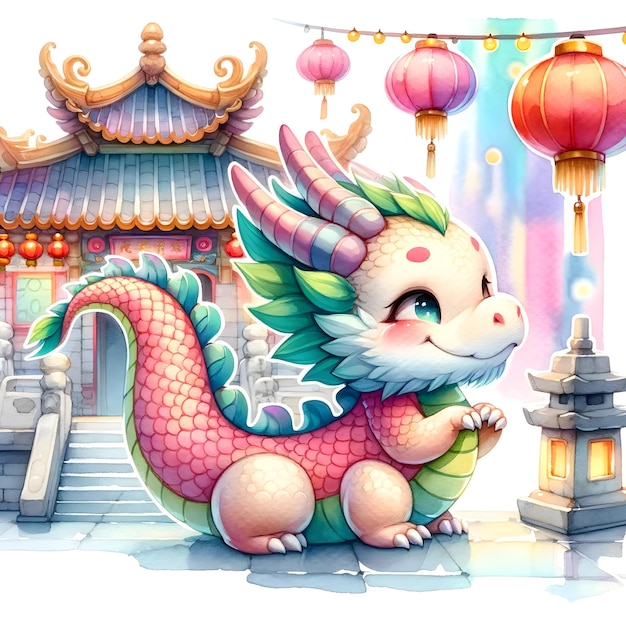 Un dragon enjoué dans un temple traditionnel chinois