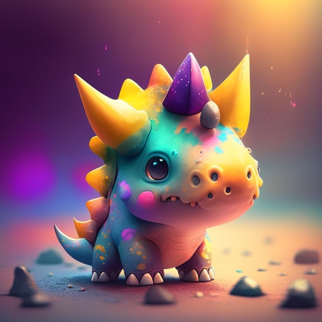 Un dragon de fantaisie mignon avec une illustration 3D à l'arrière-plan coloré