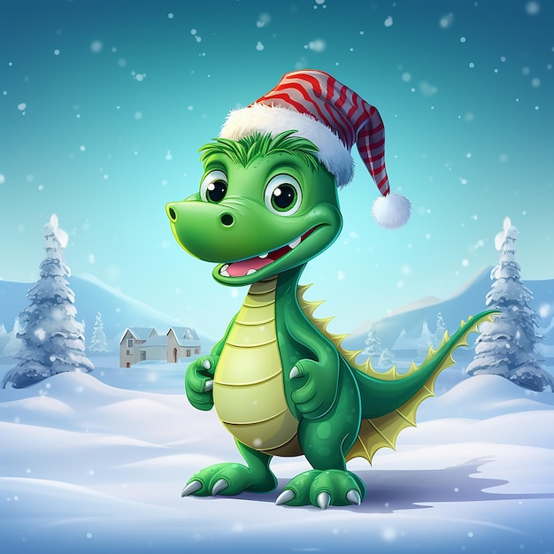 Dragon fantaisiste dans le chapeau de Père Noël Voeux magiques du Nouvel An