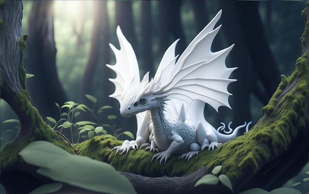 Dragon fantastique blanc sur la jungle