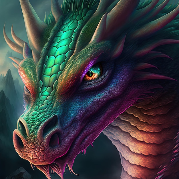 Dragon fantastique coloré AI générative Non basé sur une scène ou un modèle réel