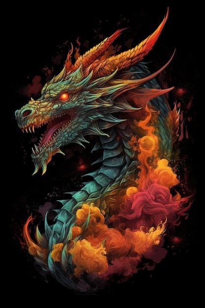 Un dragon avec un feu dessus