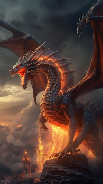 Un dragon avec un feu sur la tête