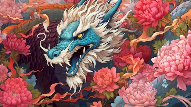 Un dragon et des fleurs sont à l'honneur dans le nouvel an chinois.