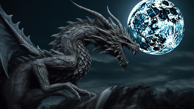 Dragon sur un fond sombre ai générative