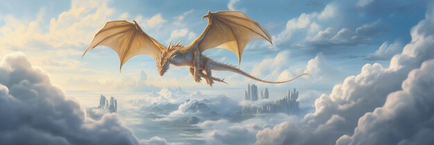 Le dragon jaune vole dans le ciel.