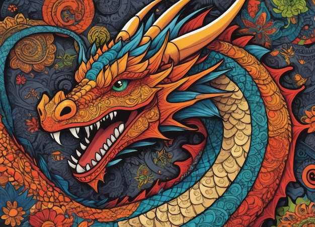 Photo un dragon majestueux et coloré parmi les couleurs vives