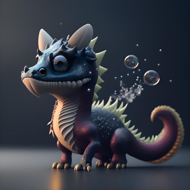 Un dragon mignon fait de bulles dans le style Pixar