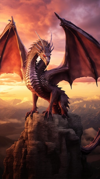 Photo un dragon sur une montagne avec des montagnes en arrière-plan