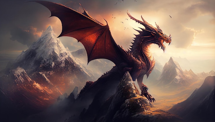 Photo un dragon sur une montagne avec des montagnes en arrière-plan