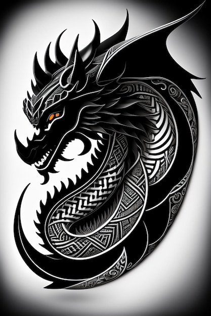 Un dragon avec un motif tribal sur le devant