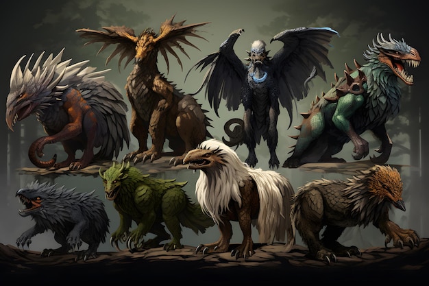 Photo le dragon mythique et le griffon