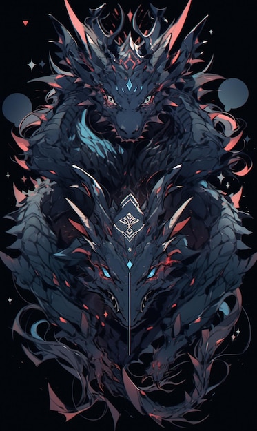 Un dragon noir avec une tête bleue et le mot dragon dessus.