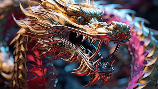 le dragon de la nouvelle année chinoise illustration artistique 3d cobra métal brut