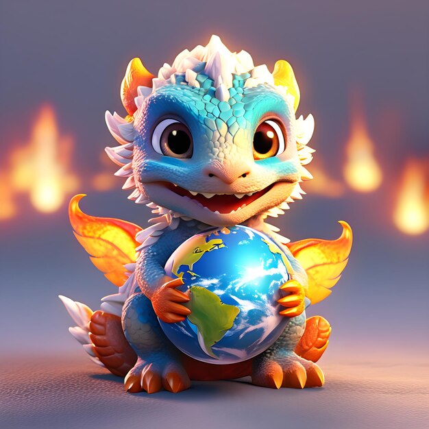Le dragon de la nouvelle année embrasse et tient la planète Terre.
