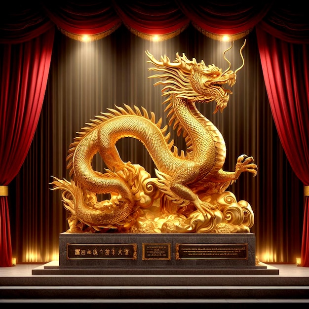 dragon d'or debout sur le podium