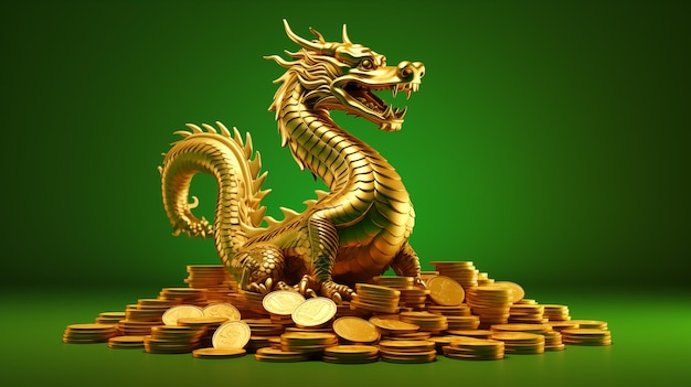 Dragon d'or avec des pièces d'or