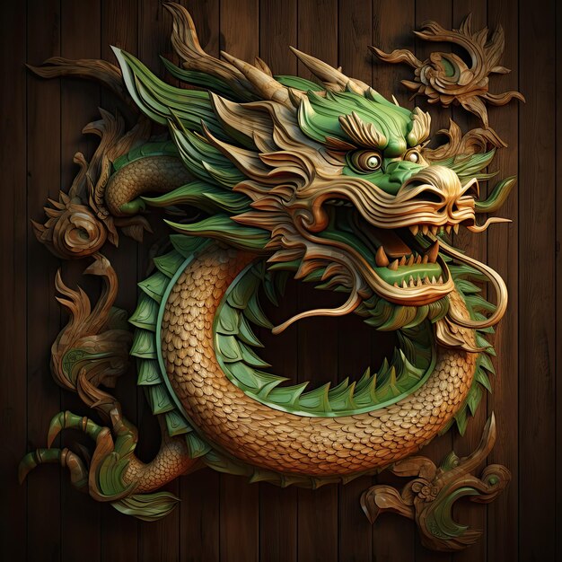 Dragon oriental en bois vert Symbole du Nouvel An chinois Traditions asiatiques