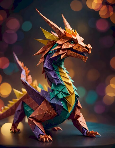 Le dragon origami aux couleurs vives