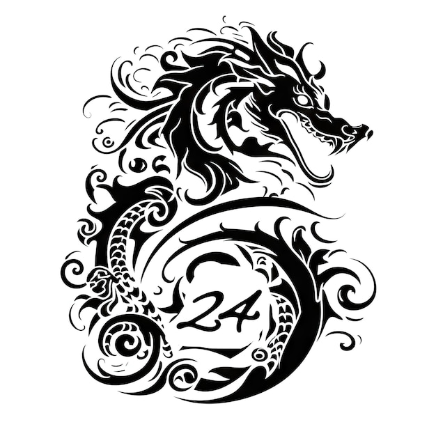 Photo dragon orné chinois draco tatouage minimal fantasy dragon isolé année nouvelle 2024 symbole ia illustration générative