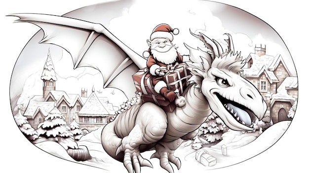Le dragon avec le Père Noël au sommet de son dos AI générative
