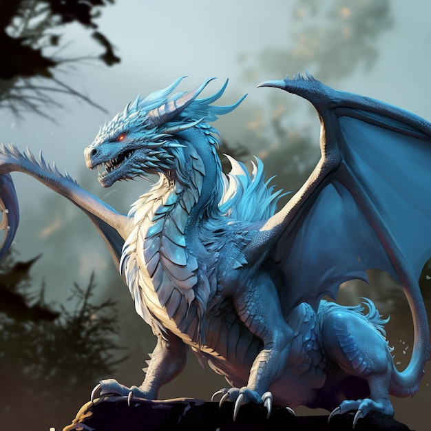 un dragon avec une queue bleue est sur un panneau